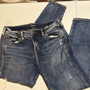 Silver destressed straight leg jeans